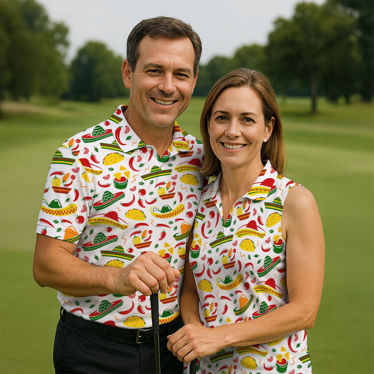 Mexican Fiesta Seamless Pattern Golf Tops For Men, Cinco De Mayo Celebration Golf Shirts For Men