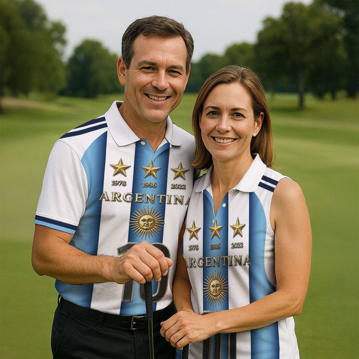Argentina World Cup Sun Of May Golf Tops For Men, Football Theme Polo Shirts For Men
