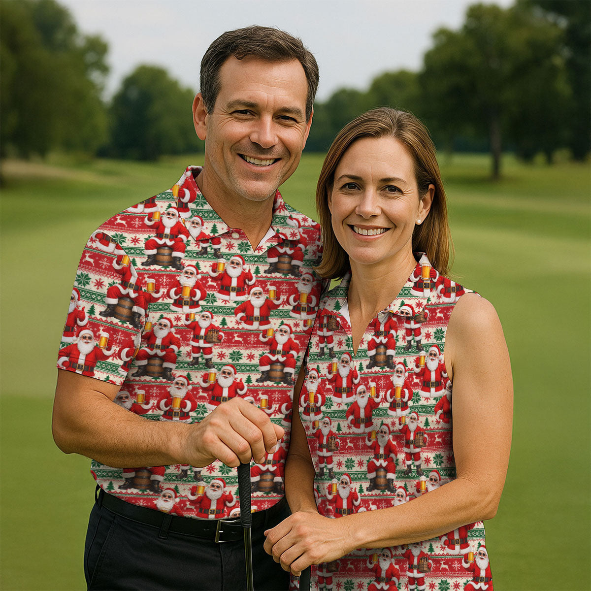 Funny Santa Beer Ugly Sweater Christmas Golf Shirt, Mens Golf Shirts, Polo Shirts For Men