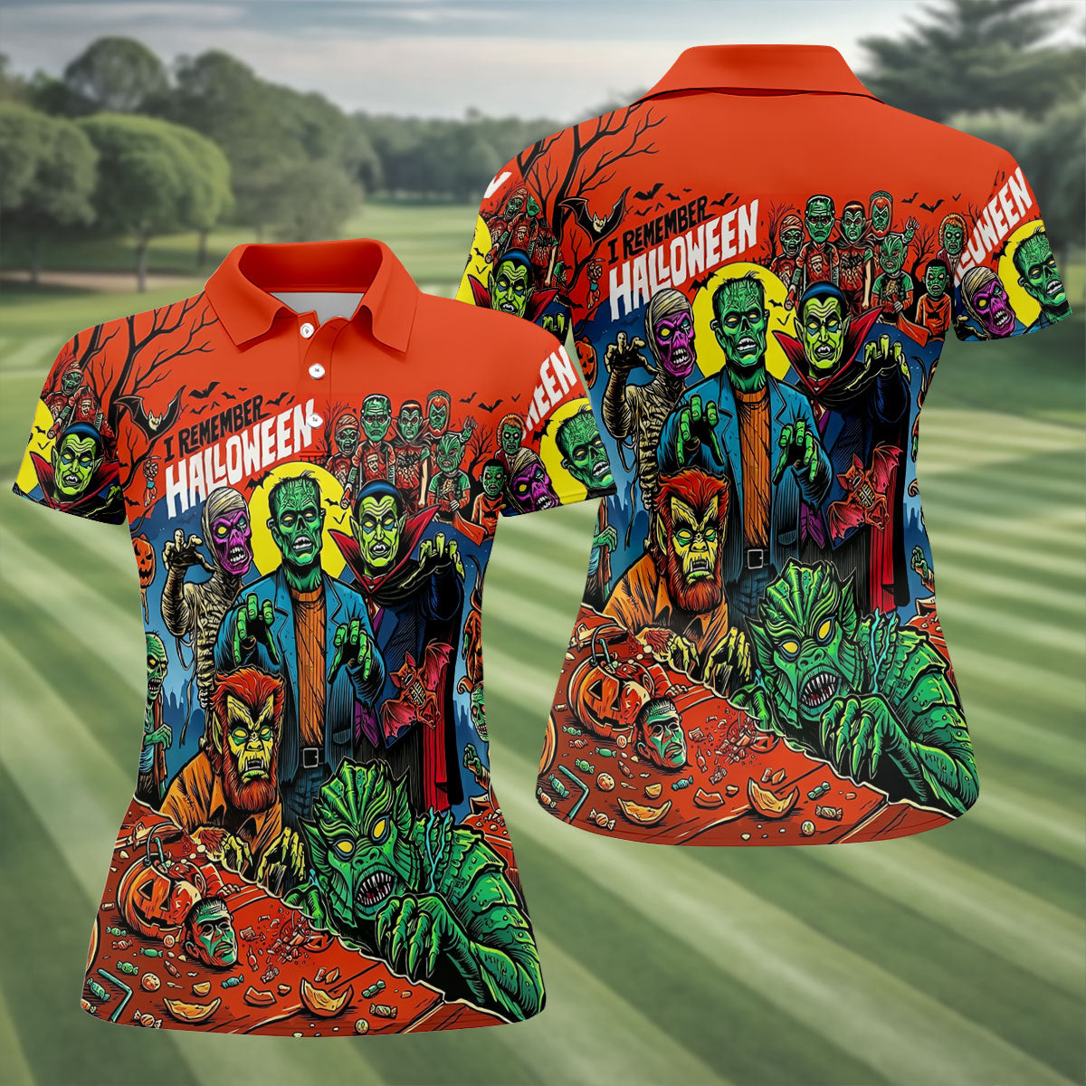 I Remember Halloween Classic Monster Golf Polo Shirt, Women's Golf Polo, Ladies Golf Shirts