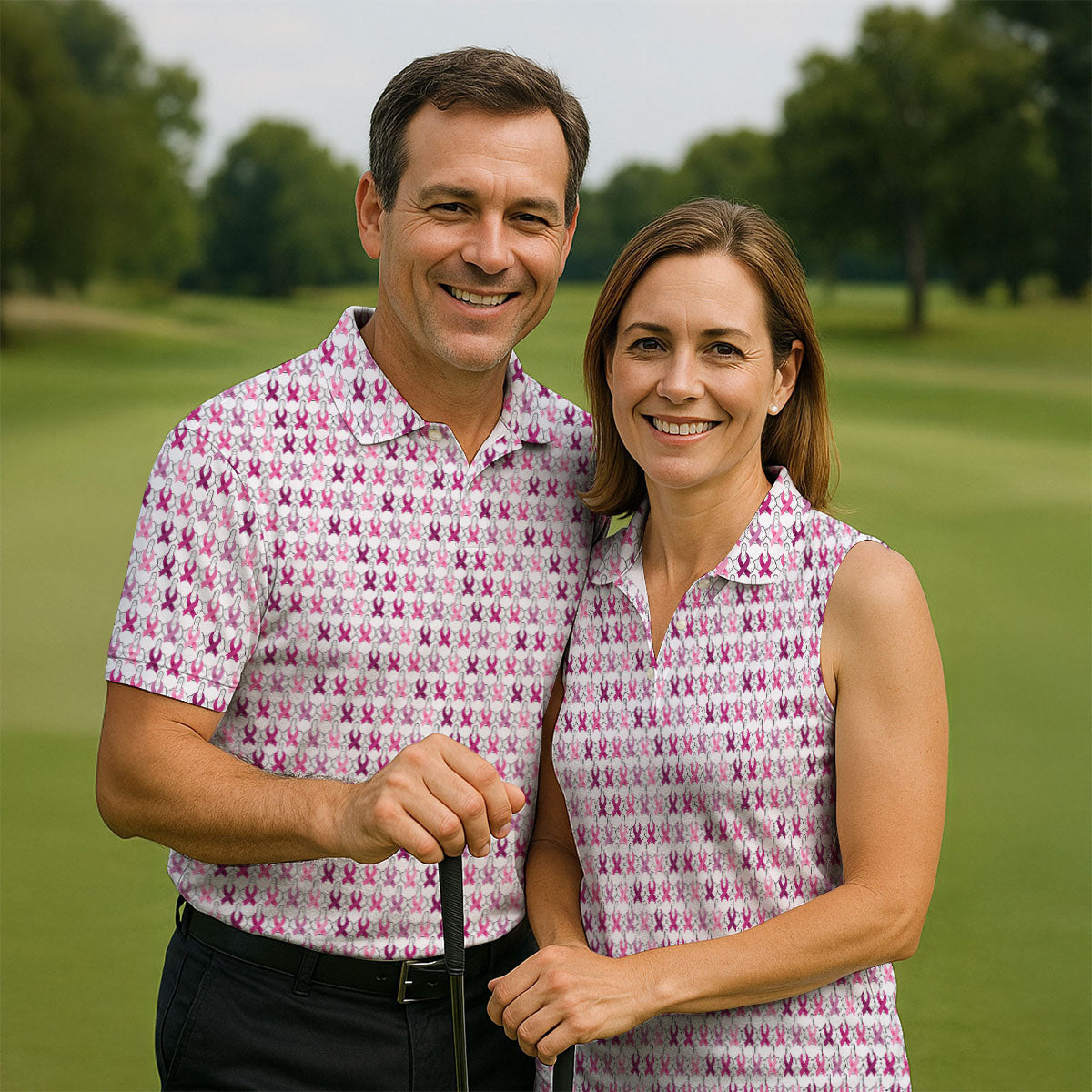 Middle Finger Pink Ribbon Breast Cancer Golf Shirt, Mens Golf Polo, Printed Golf Shirts
