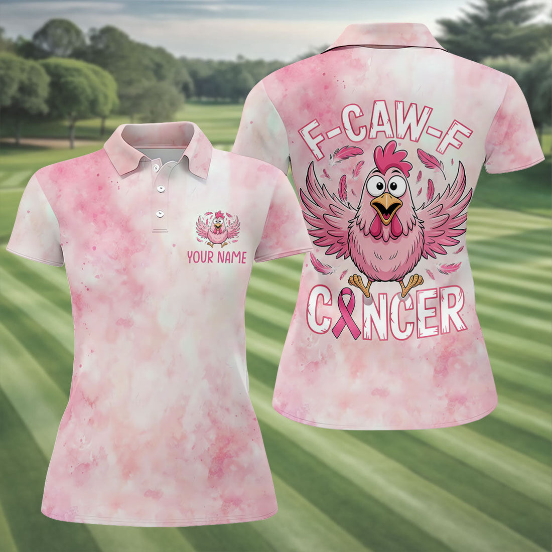 Custom F Caw F Breast Cancer Polo Shirt, Women’s Golf Polo, Printed Golf Shirt