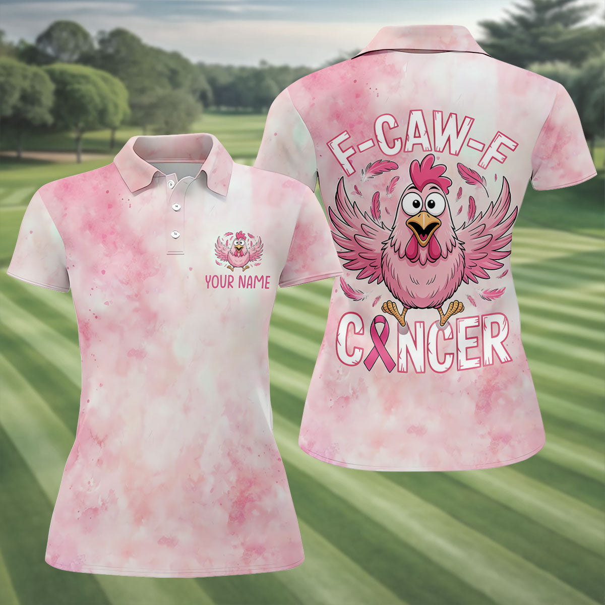 Custom F Caw F Breast Cancer Polo Shirt, Women’s Golf Polo, Printed Golf Shirt