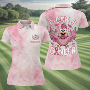 Custom F Caw F Breast Cancer Polo Shirt, Women’s Golf Polo, Printed Golf Shirt