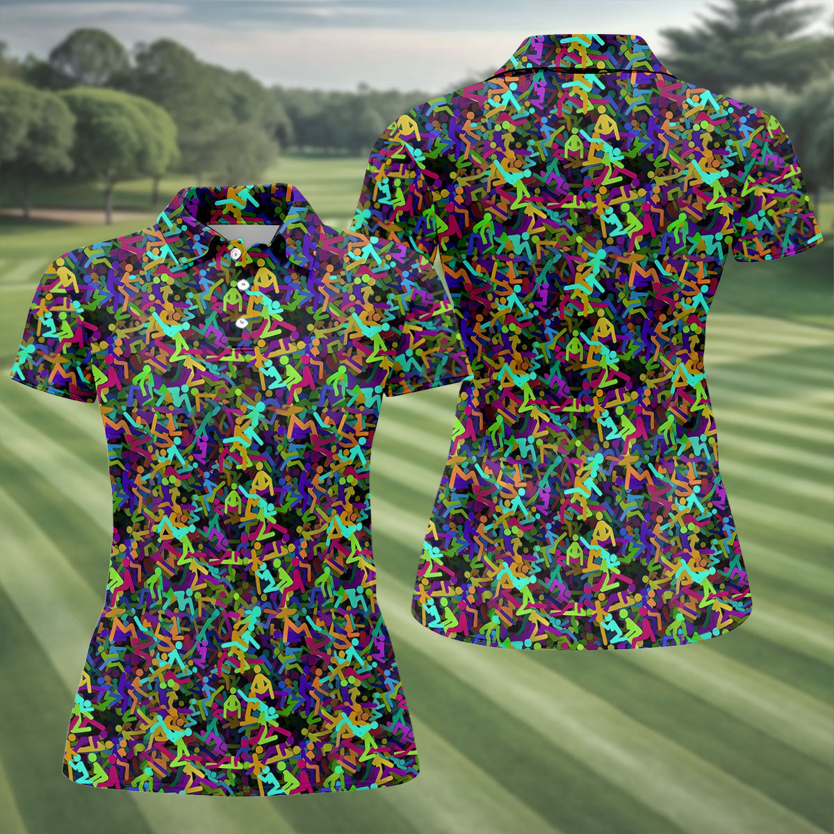 Colorful Abstract Golf Pattern Polo Shirt, Ladies Golf Shirt, Women's Golf Tops