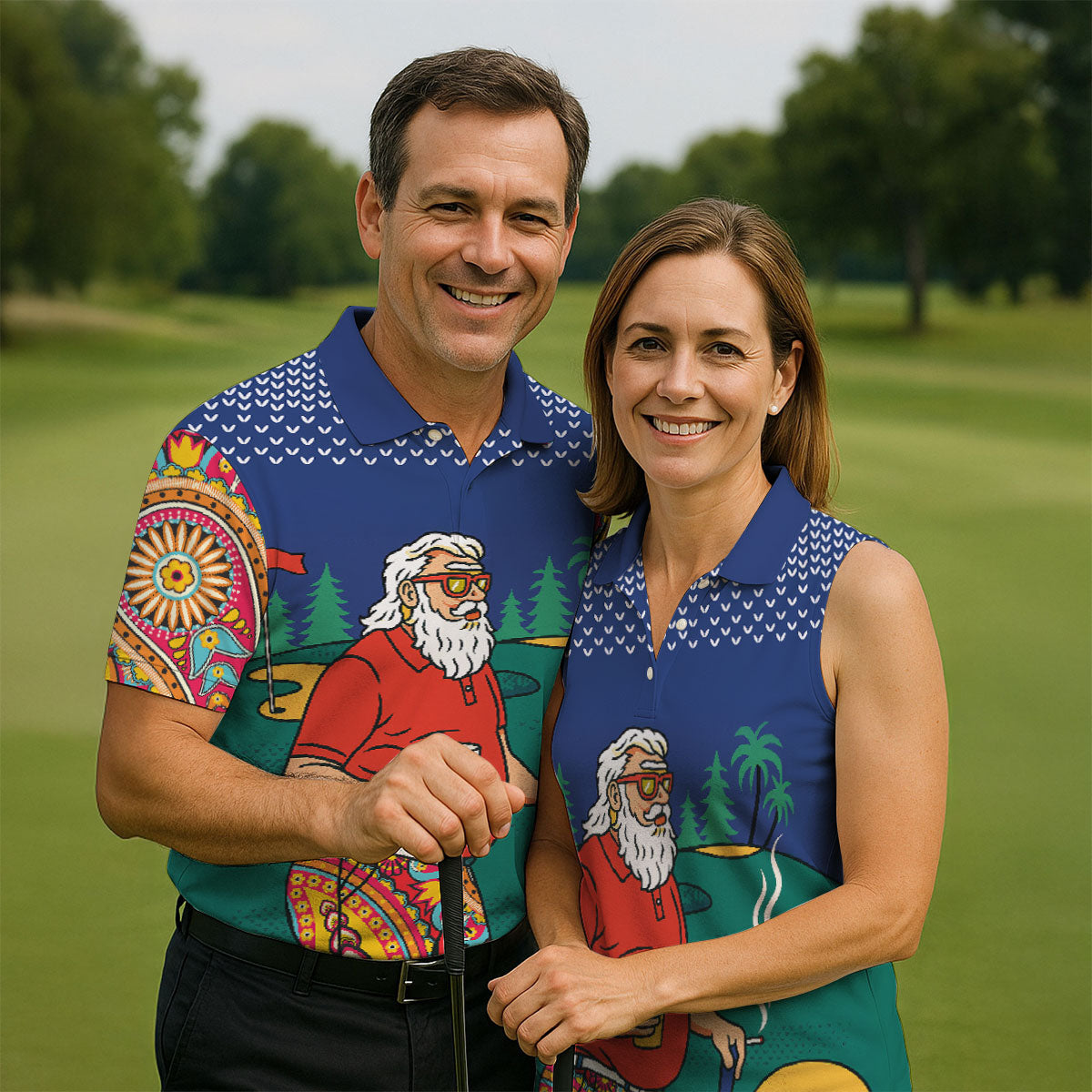 Retro Bearded Golfer Holding Beer Golf Polo Shirt, Women’s Golf Apparel, Ladies Golf Tops