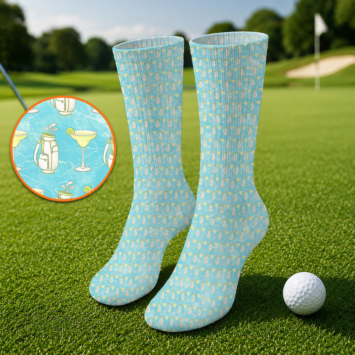 Golf & Margarita Pattern Golf Socks, Margarita Cocktail Golf Sock, Crazy Golf Gift For Golfer