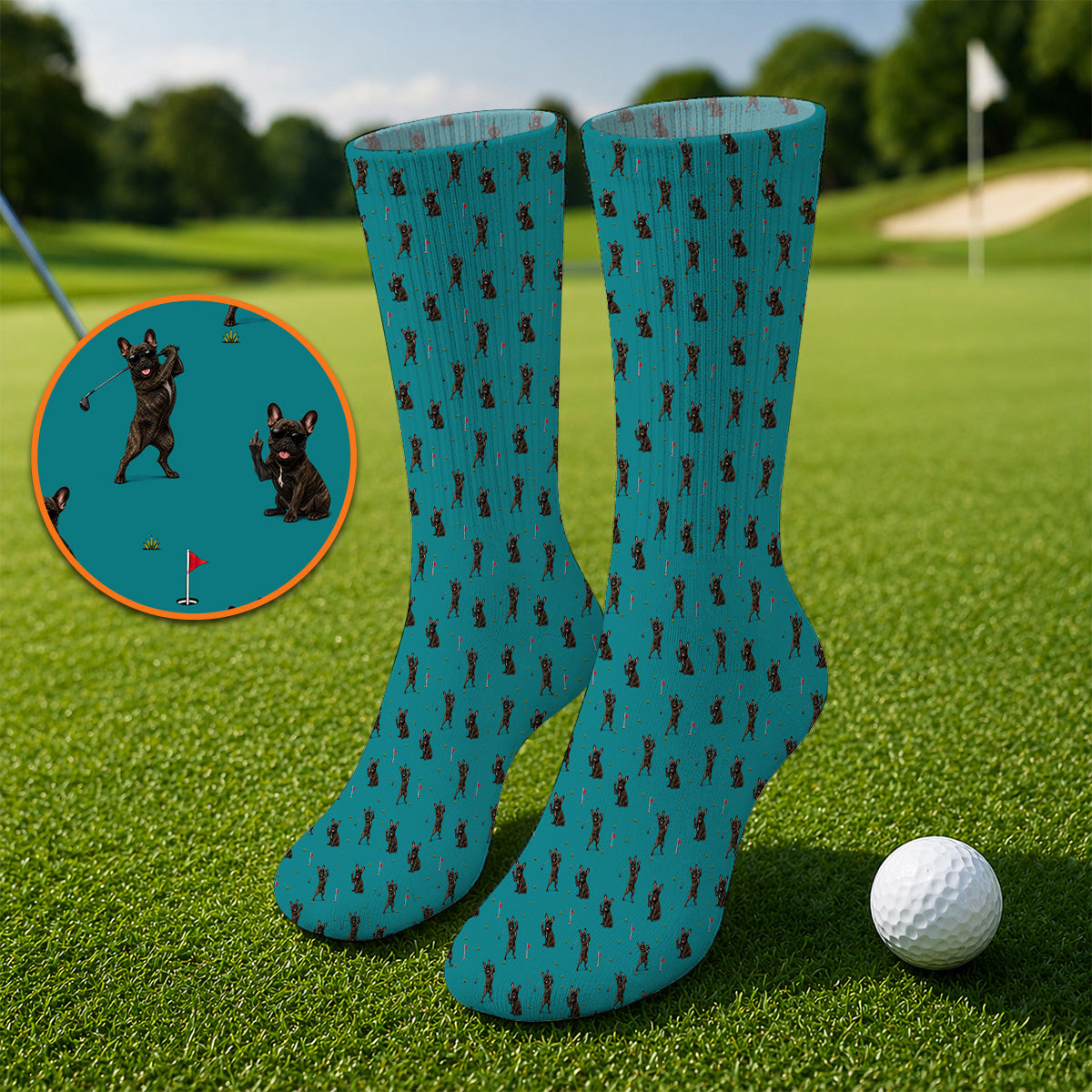 Frenchie Golf Sock, French Bulldog Pattern Socks, Funny Golf Gift For Golfer
