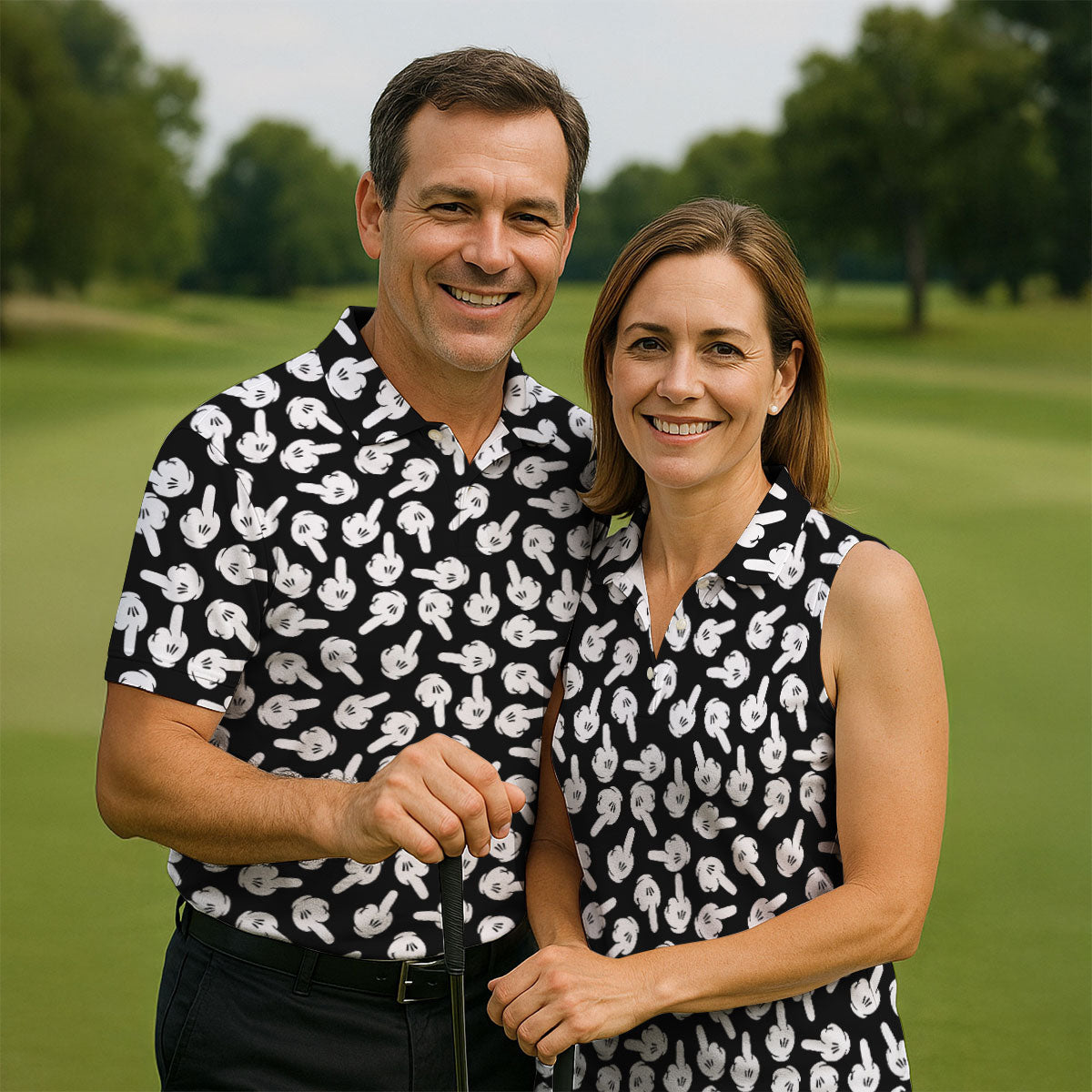 Funny Middle Finger Hand Golf Polo Shirt, Printed Golf Shirts, Golf Polo Shirts For Men