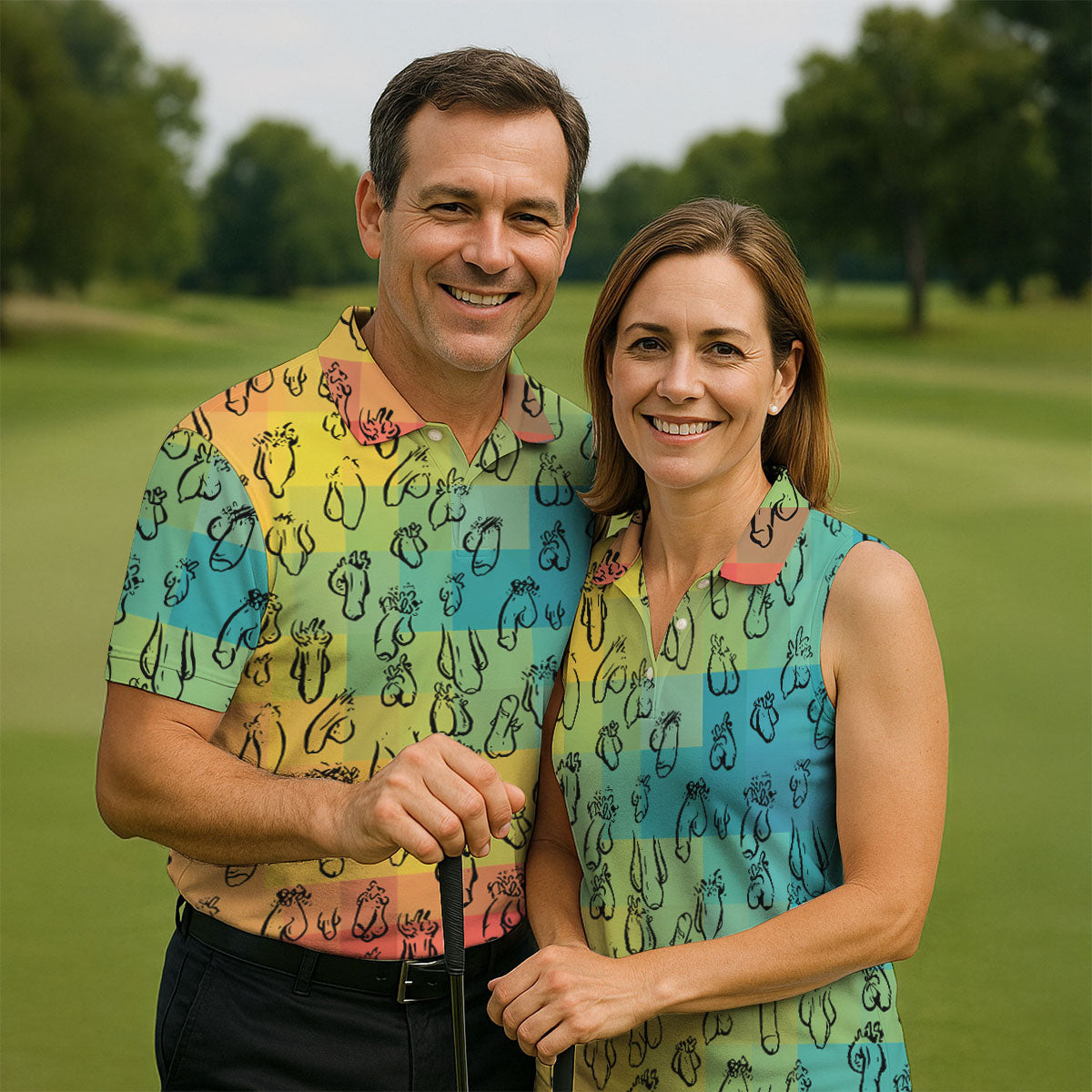 Funny Penis Doodle Color Block Golf Polo Shirt, Men's Golf Polo, Printed Golf Shirts