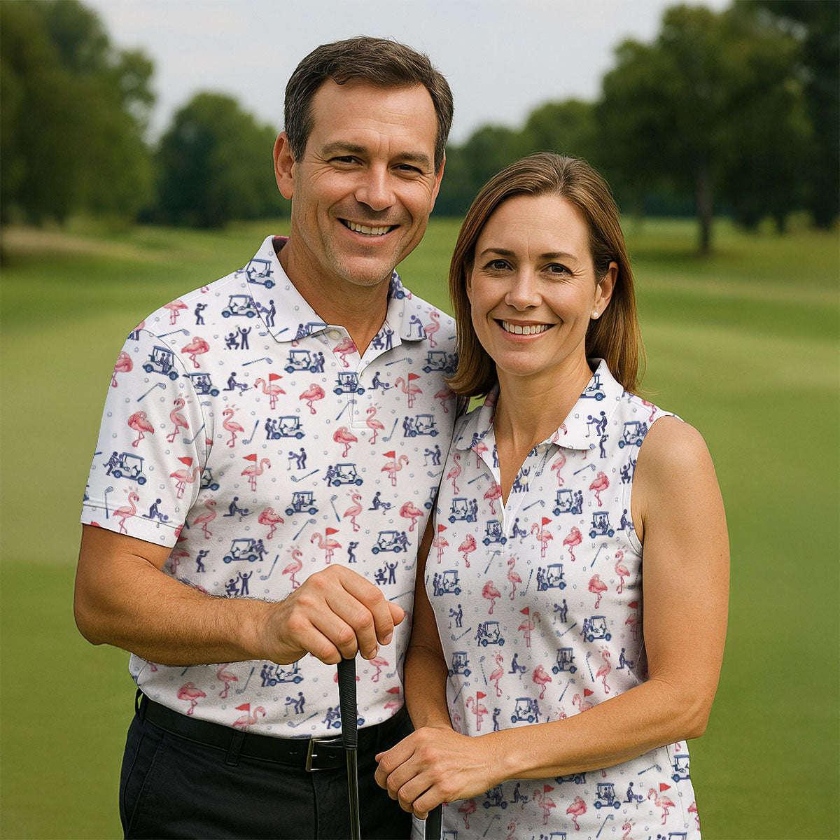 Flamingo Funny Golf Pattern Polo Shirt, Men's Golf Shirt, Golf Apparel For Men