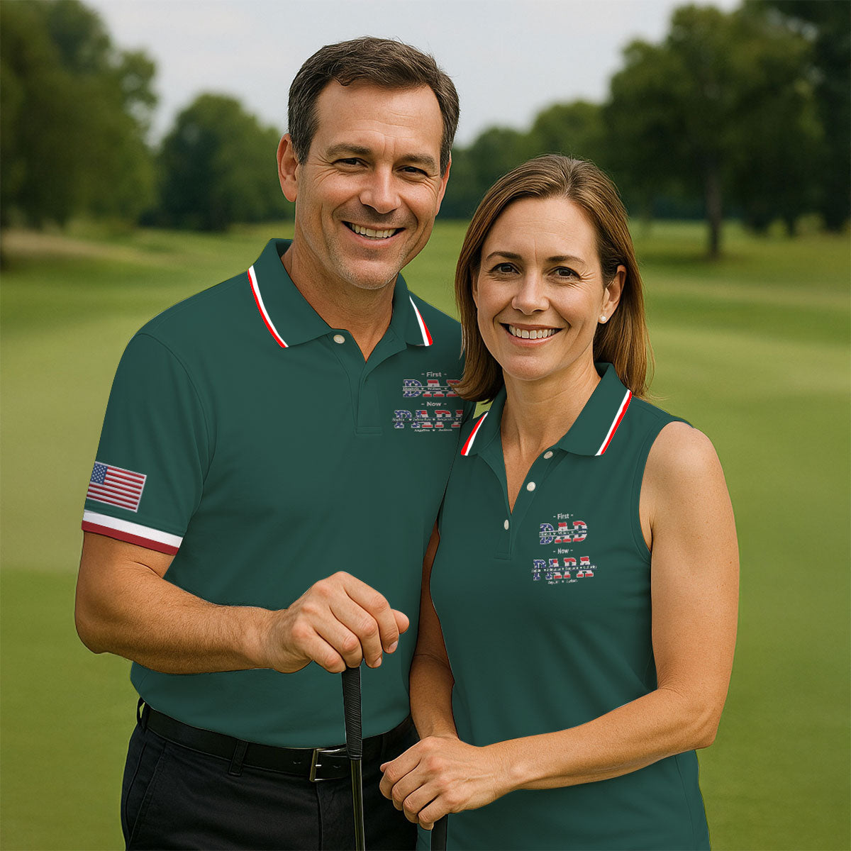 Green First Dad Now Grandpa Golf Polo Shirt, Golf Shirts For Men, Mens Golf Apparel