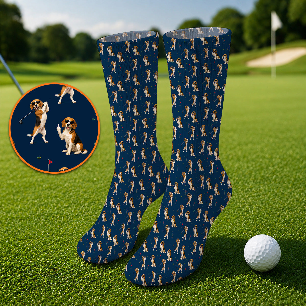 Beagle Pattern Golf Sock, Funny Beagle Golf Sock, Dog Lover Gift For Golfer