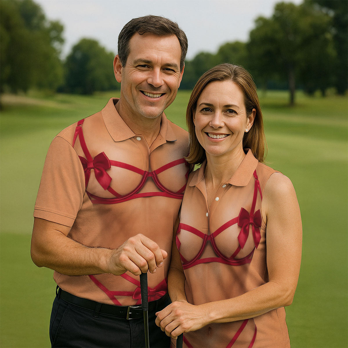 Funny Red Ribbon Lingerie Costume Polo Shirt, Men's Golf Shirt, Golf Apparel For Men