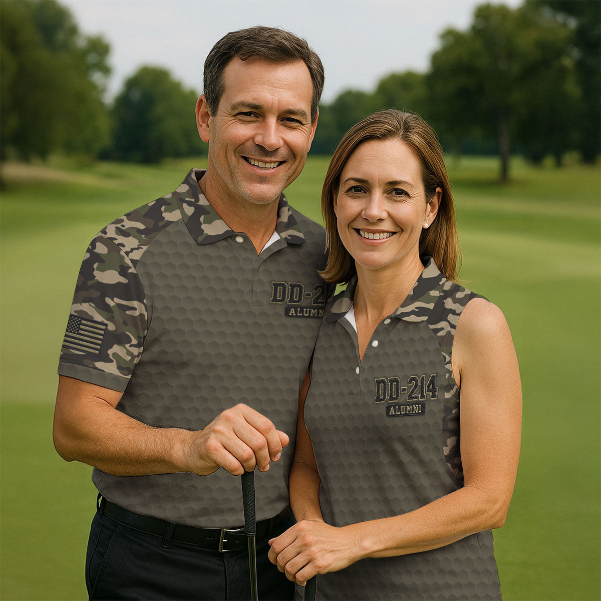 DD-214 Alumni Camo Golf Polo Shirt, Veterans Day Golf Shirt, Mens Golf Shirts