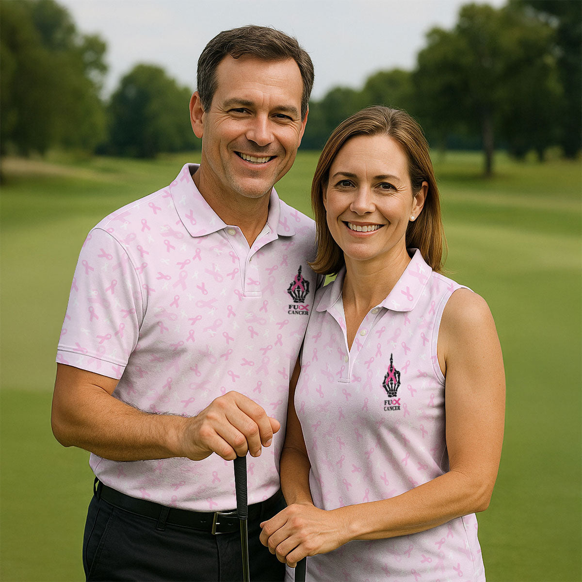 Fuck Cancer Skeleton Hand Breast Cancer Polo, Mens Golf Apparel, Polo Shirts For Men