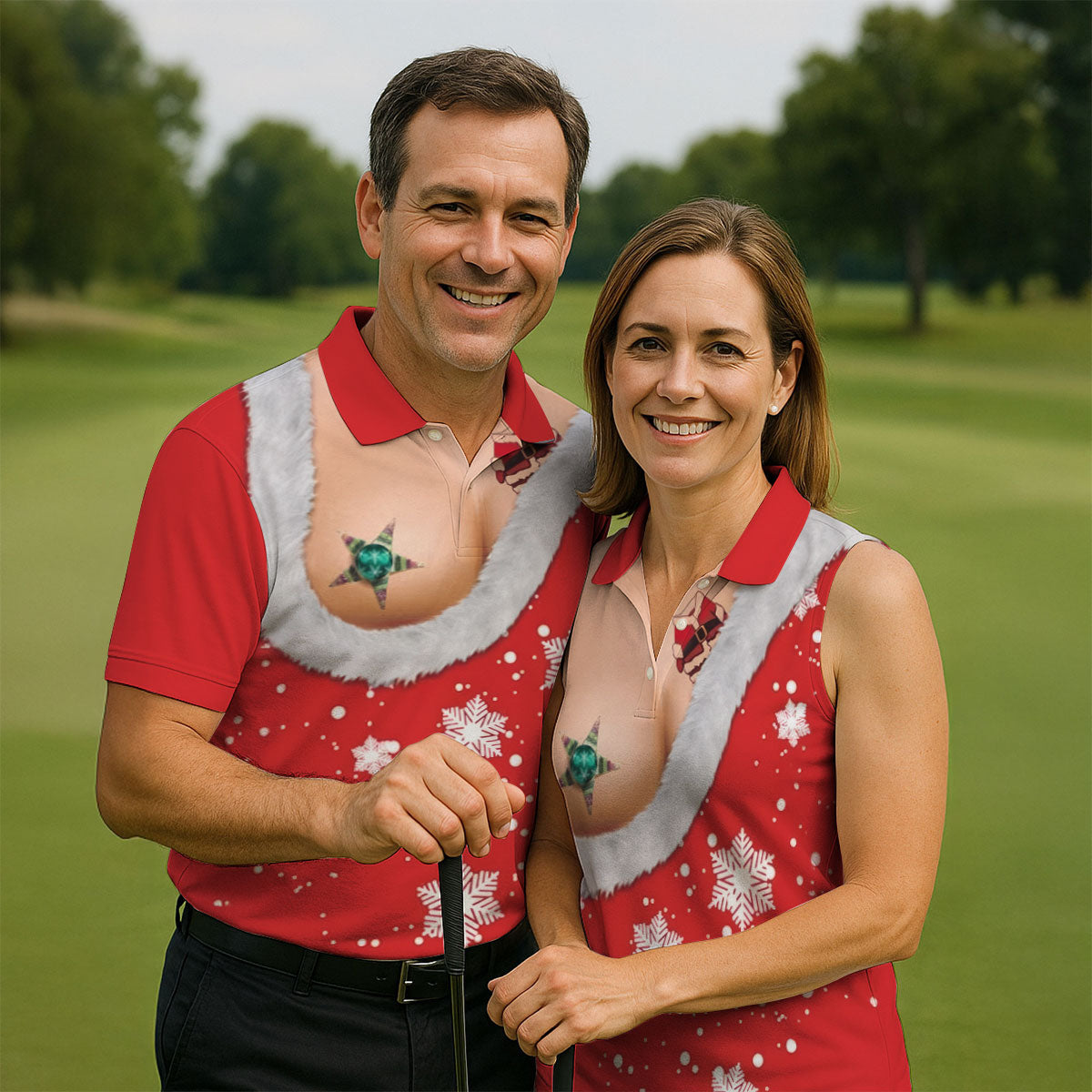 Funny Santa Costume Snowflake Christmas Golf Shirt, Men's Golf Shirt, Printed Golf Shirts