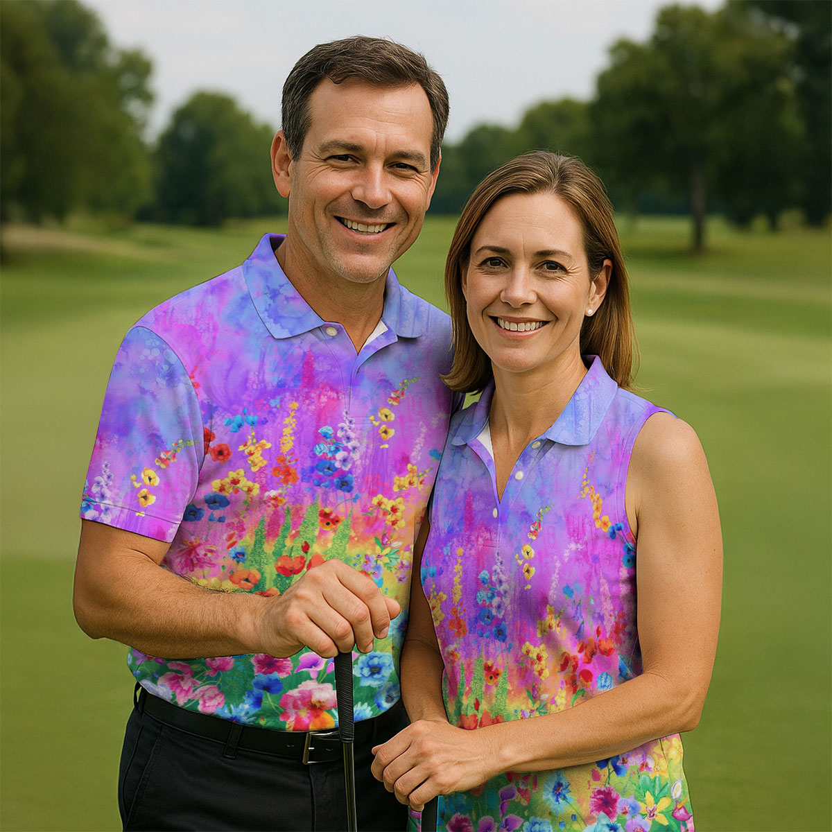 Colorful Abstract Floral Painting Golf Polo, Golf Tops For Men, Golfing Apparel