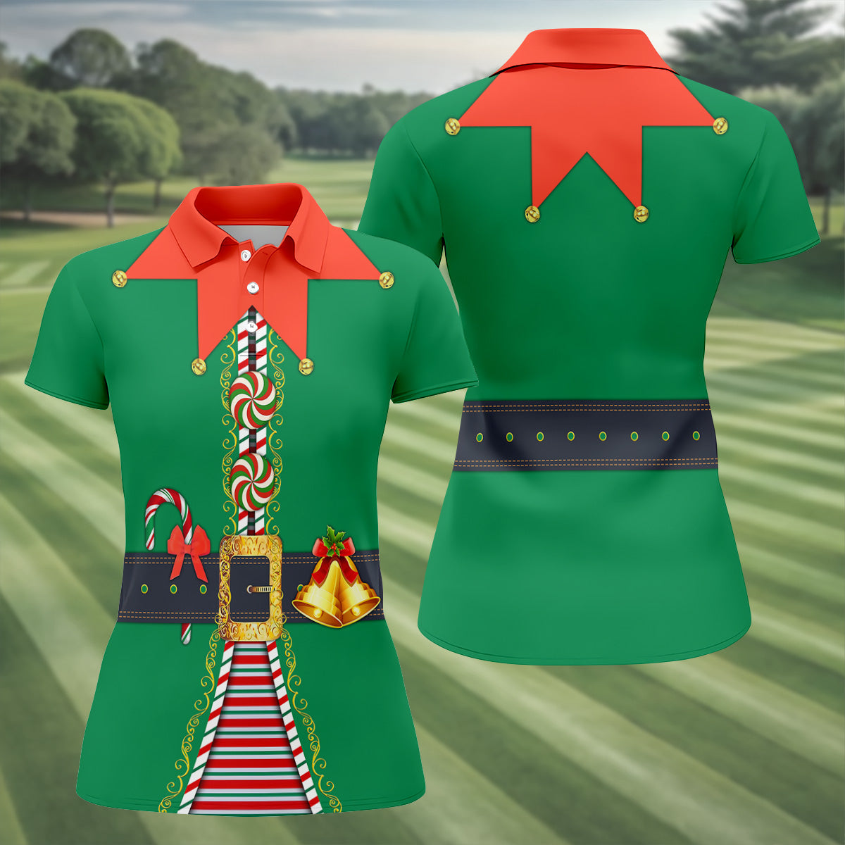 Funny Christmas Elf Cute Women's Golf Clothes, Ladies Golf Shirts, Christmas Golf Shirt
