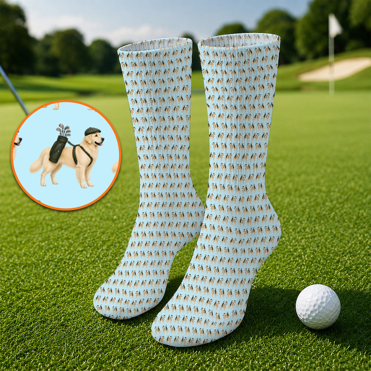 Golden Retriever Golf Sock, Funny Pattern Golf Socks, Golden Retriever Dad Gift