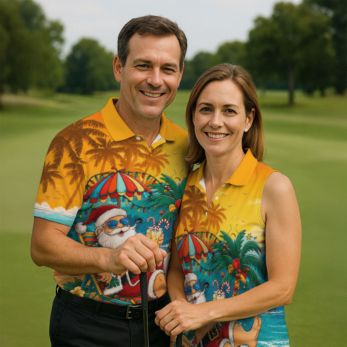 Beach Chair Santa Christmas Golf Shirt, Men's Golf Shirt, Hawaiian Golf Shirt, Printed Golf Shirts