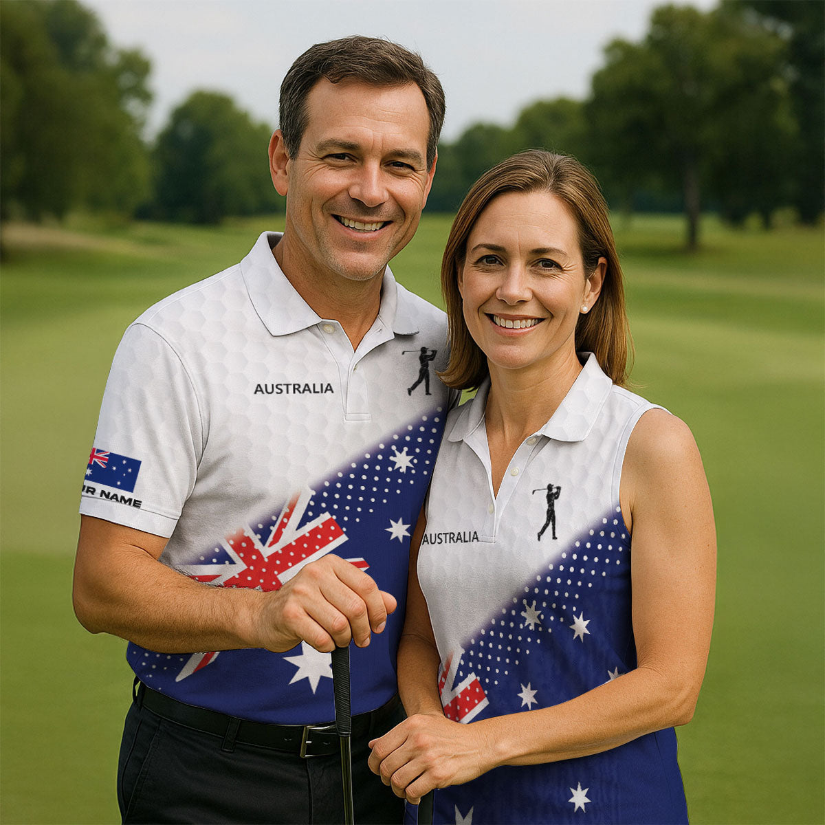 Golf Ball Pattern Australia Flag Print Men's Golf Top, Polo Shirts For Men, Golf Shirts For Men