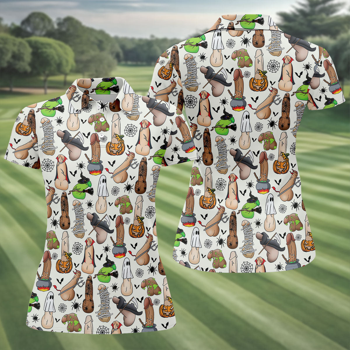 Funny Adult Halloween Pattern Golf Polo Shirt, Ladies Golf Tops, Golf Shirts For Women