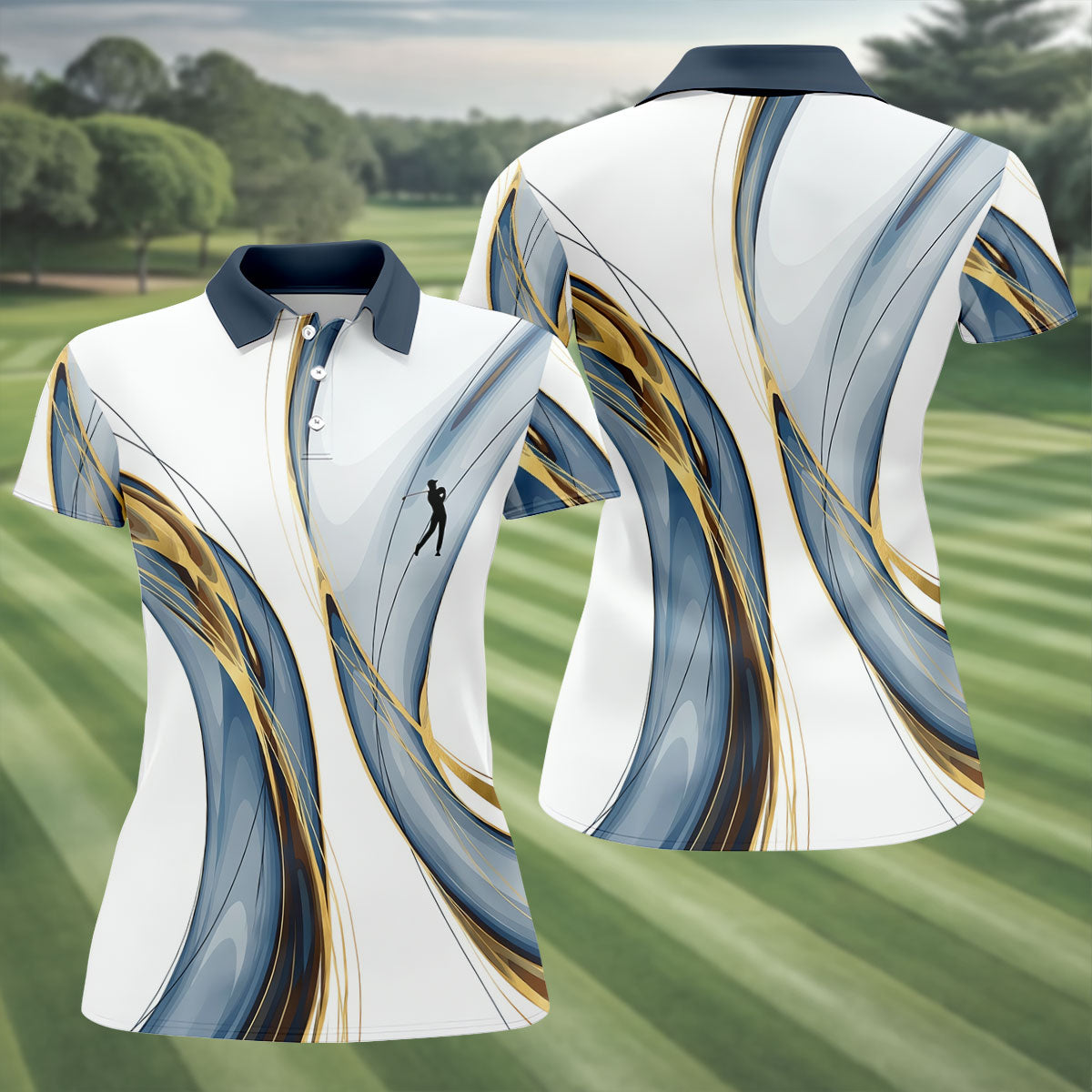 Abstract Line Art Retro Golf Shirt, Ladies Golf Tops, Golf Shirt For Women, Ladies Golf Polos