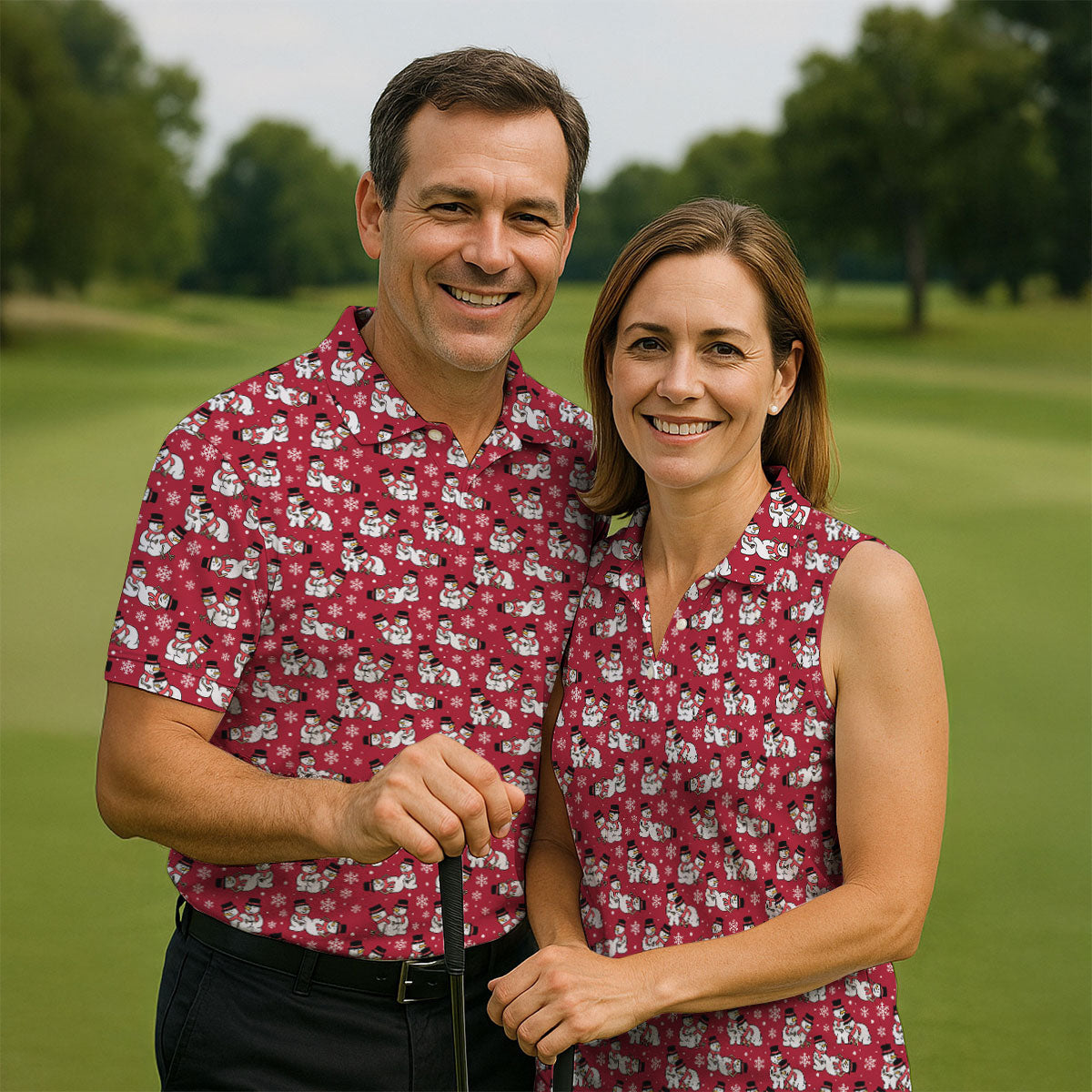 Naughty Snowman Red Golf Shirt, Christmas Golf Shirt, Fun Golf Shirts For Men, Polo Shirts For Men
