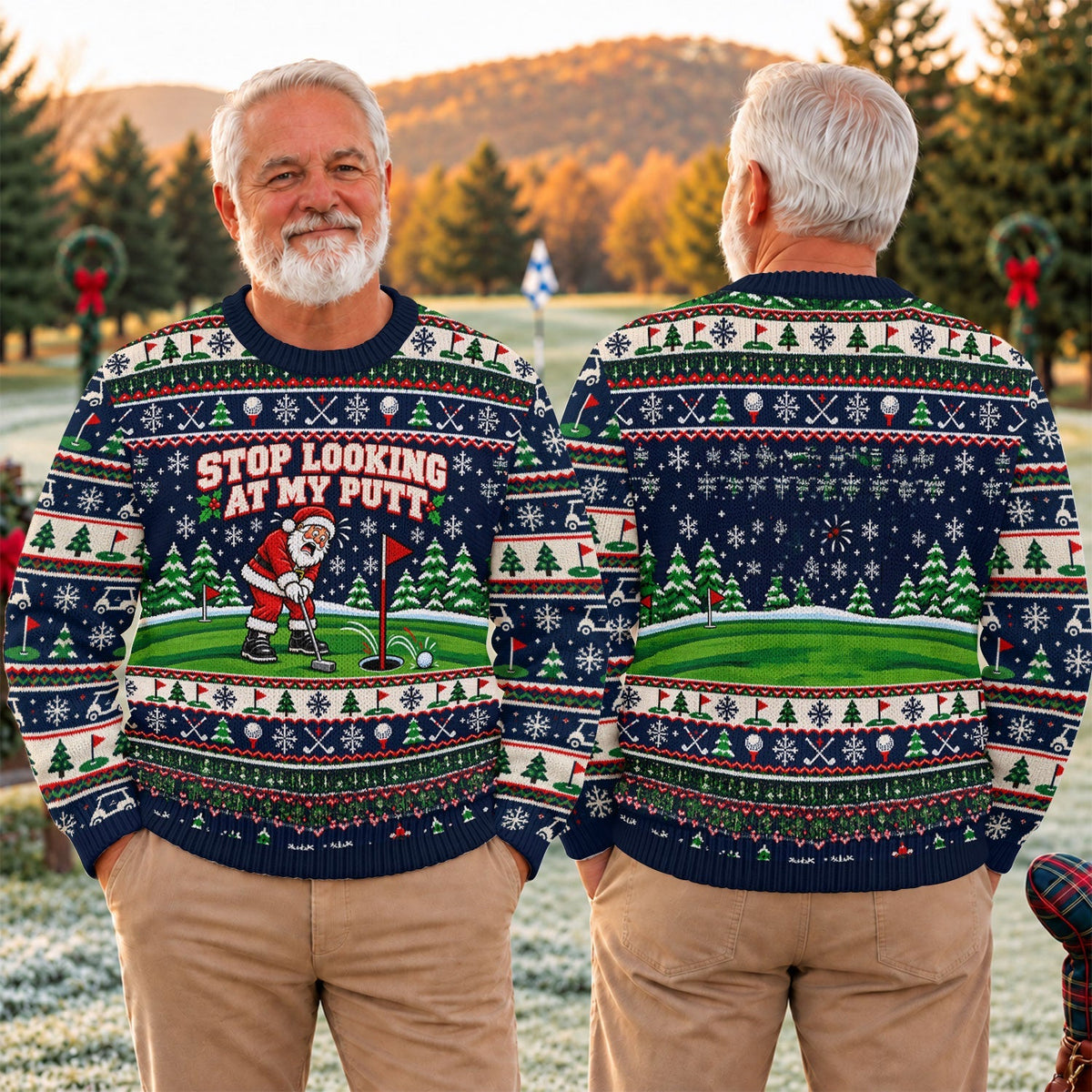 Stop Looking At My Putt Santa Ugly Christmas Sweater, Golf Gifts, Funny Xmas Gifts