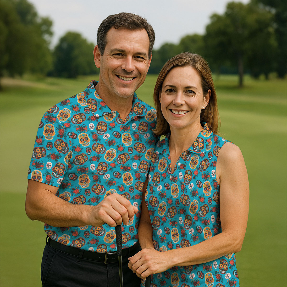 Sugar Skulls And Roses Cinco De Mayo Celebration Fiesta Themed Golf Shirts For Men