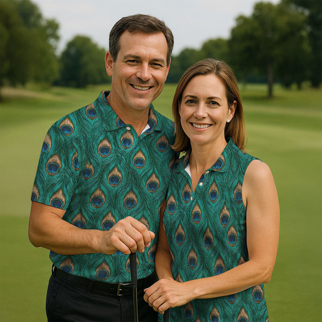 Peacock Feather Pattern Hawaiian Golf Shirt, Hawaiian Golf Shirt, Mens Golf Shirts, Golf Apparel For Men