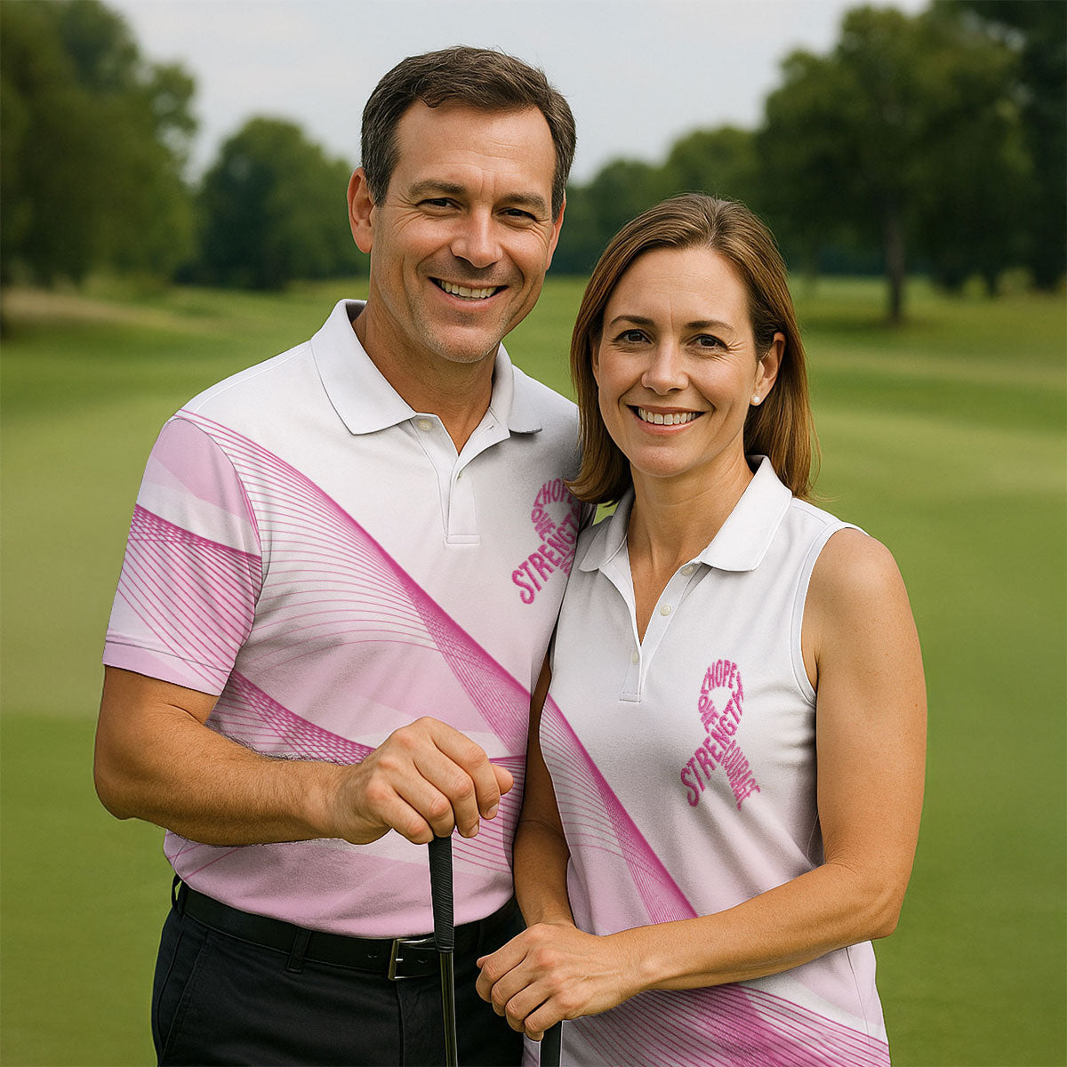 Hope Strength Courage Breast Cancer Polo Shirt, Golf Shirts For Men, Mens Golf Apparel