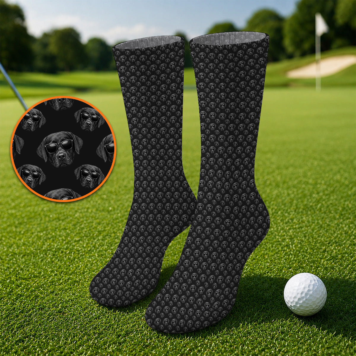Labrador Retriever Golf Socks, Black Lab Sunglasses Pattern Sock, Funny Golf Gift For Dog Lover