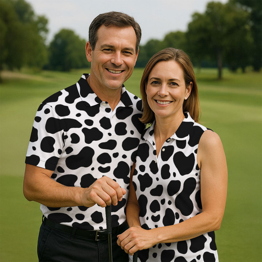 Cowhide Pattern Golf Shirt, Western Ranch Inspired Design, Golf Shirt For Men