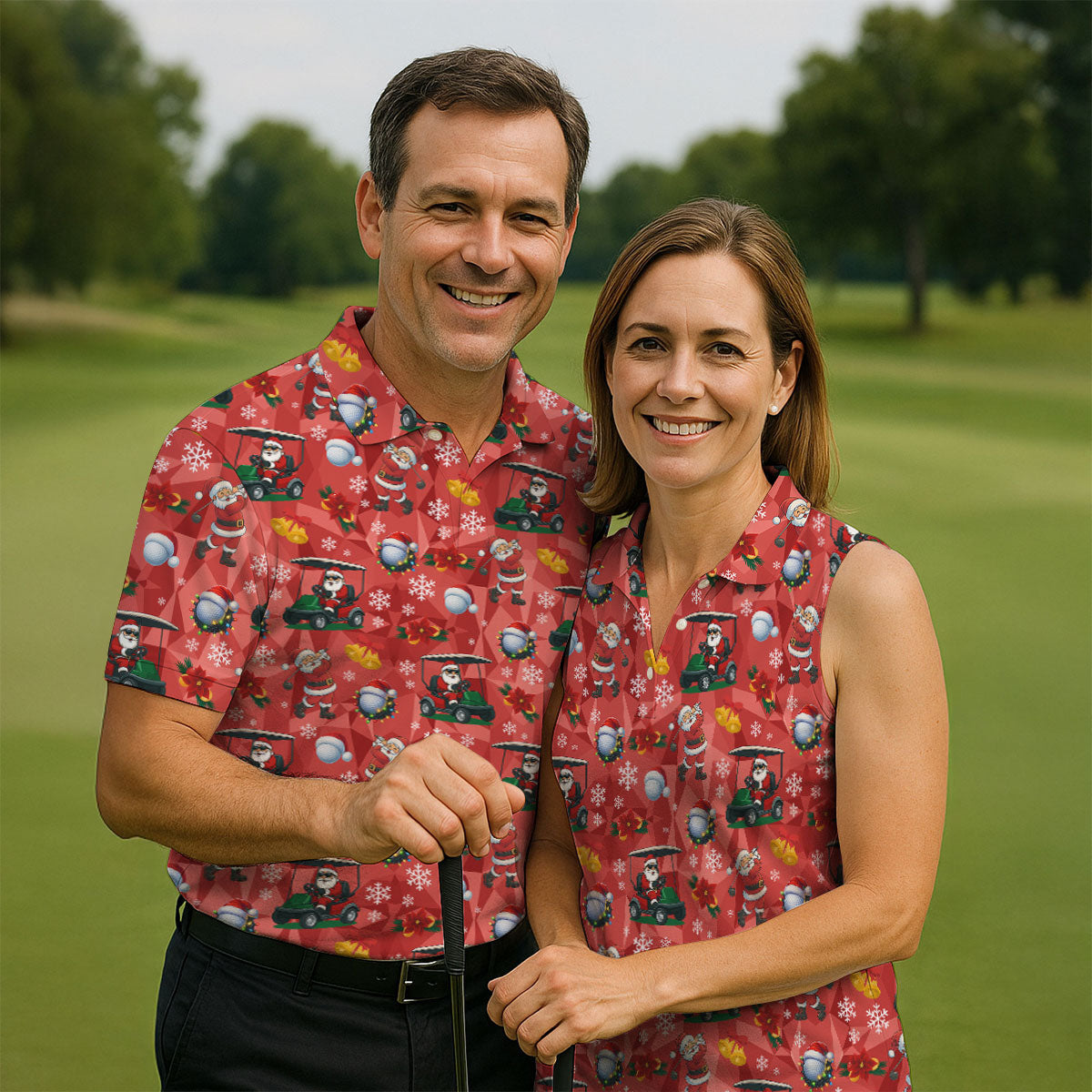 Santa Christmas Red Golf Shirt, Fun Golf Shirts For Men, Christmas Golf Shirt, Golf Shirts For Men