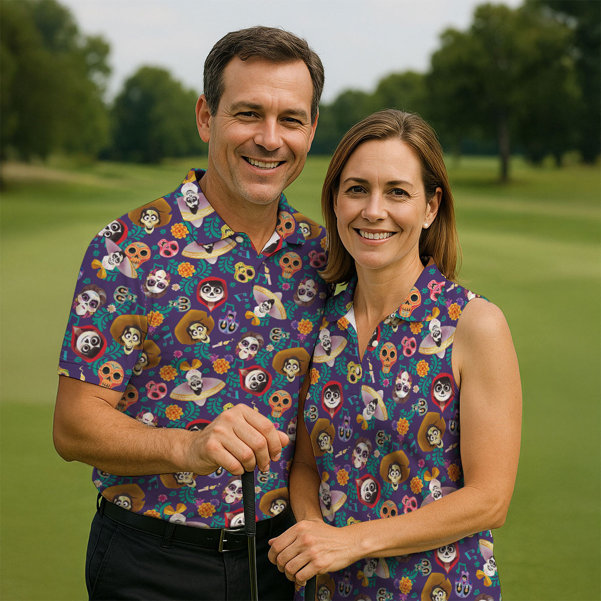 Day Of The Dead Sugar Skull Halloween Golf Polo Shirt, Mens Golf Polo, Golf Apparel For Men