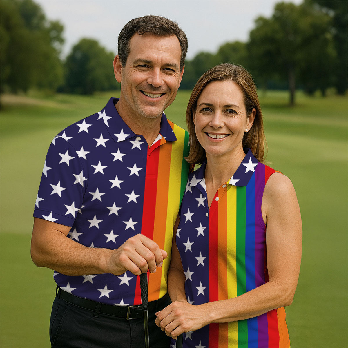 American Pride LGBT Support Golf Tops For Men, Pride Month Golf Shirts For Men