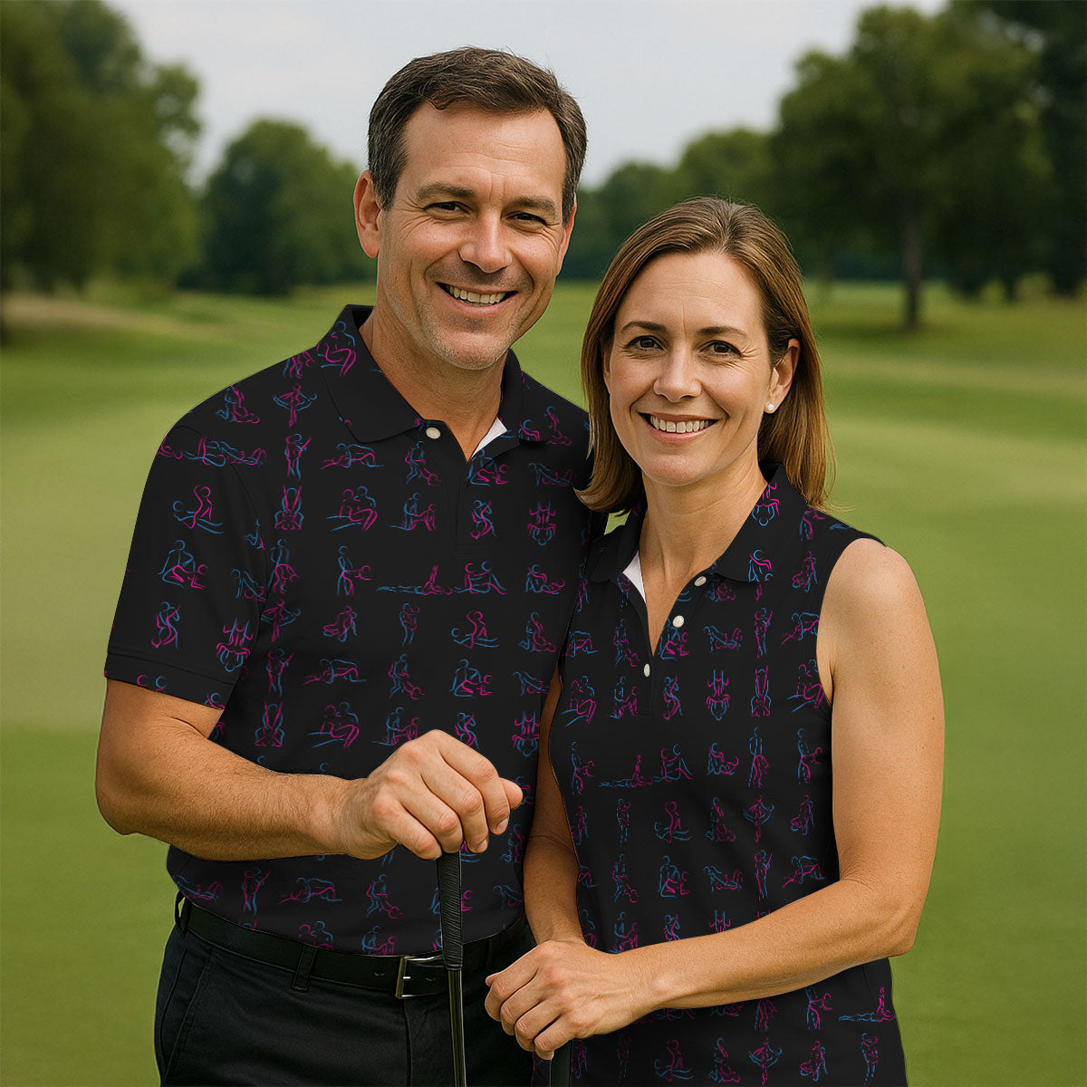 Funny Neon Couples Pattern Golf Polo Shirt, Ladies Golf Shirts, Golf Polo For Women