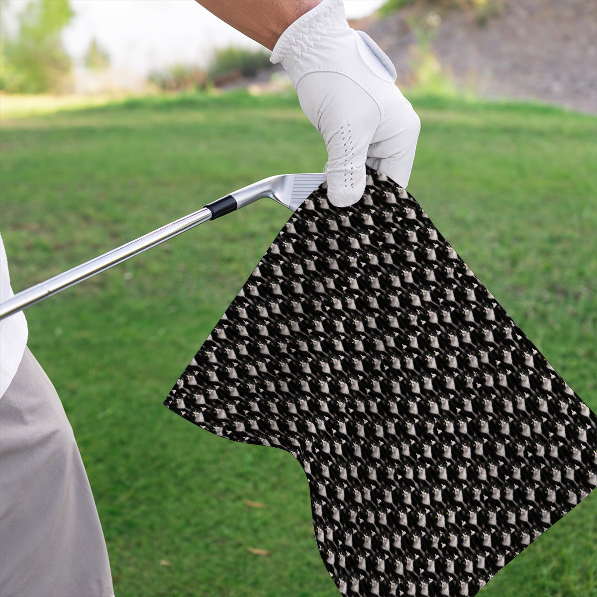 Funny Tuxedo Cat Golf Towels, Black White Cat Pattern Golf Towel, Crazy Cat Dad Golf Apparel