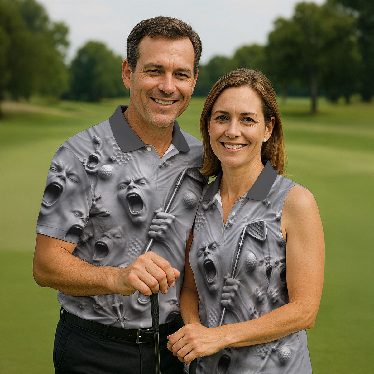 Screaming Face Halloween Golf Polo Shirt, Halloween Shirt For Men, Golf Shirts For Men