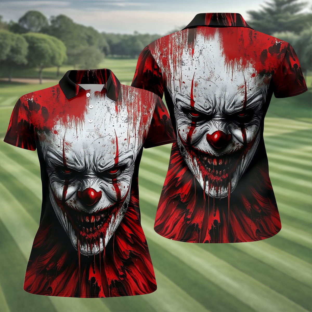 Scary Evil Clown Halloween Golf Polo Shirt, Ladies Golf Tops, Golf Shirts For Women