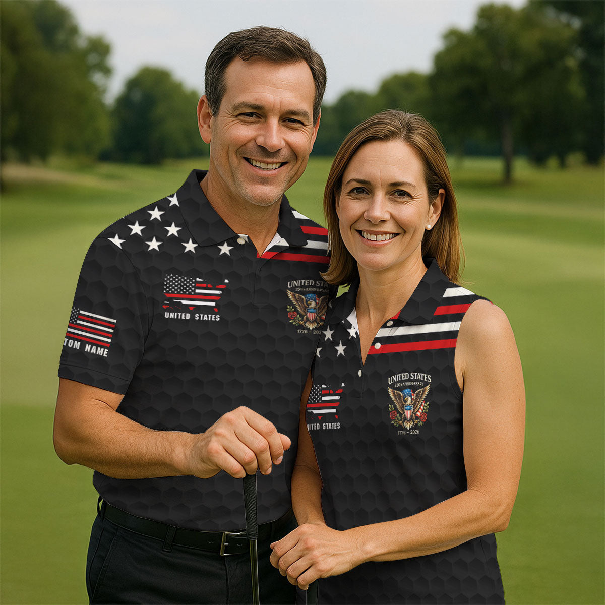 250th Anniversary Bald Eagle And Roses Black Golf Shirt, Patriotic 4th Of July Golf Shirt For Women