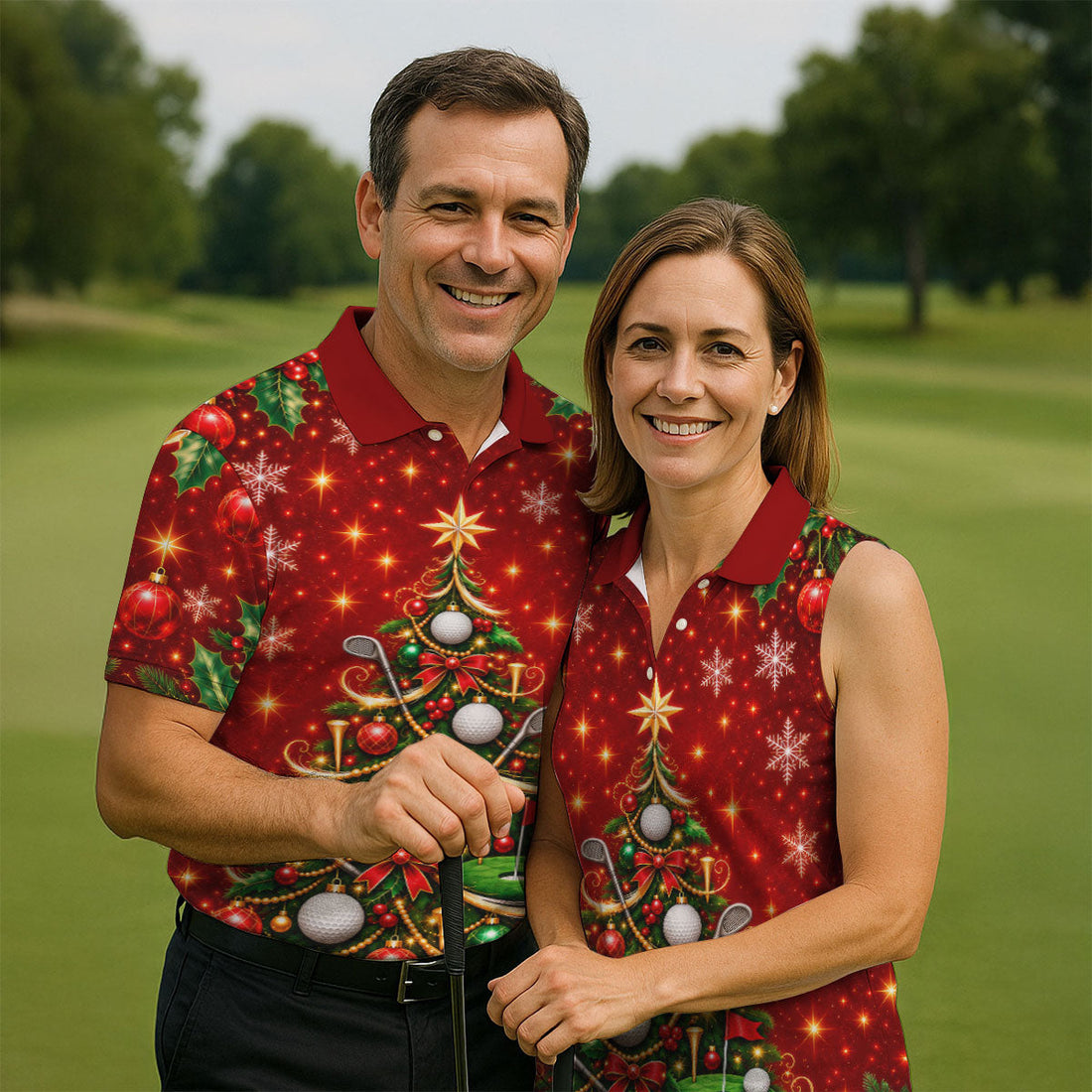 Golf Balls And Clubs Tree Christmas Golf Shirt, Mens Golf Polo, Golf Shirts For Men