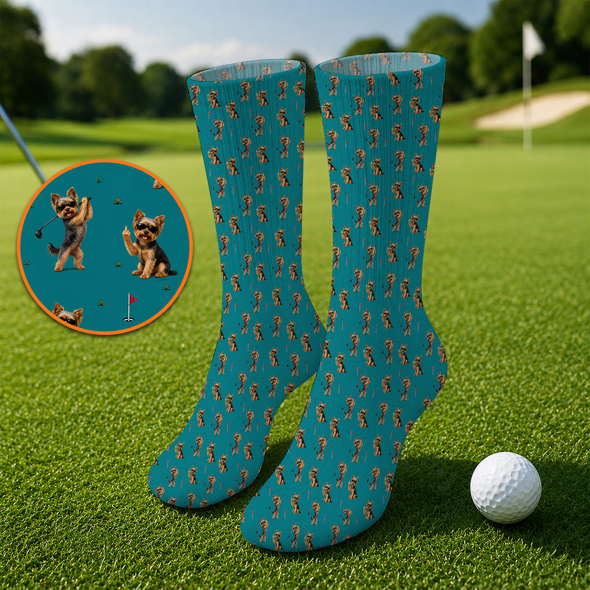 Funny Yorkshire Terrier Golf Socks, Cool Yorkie Pattern Golf Sock, Gift For Golf Lovers
