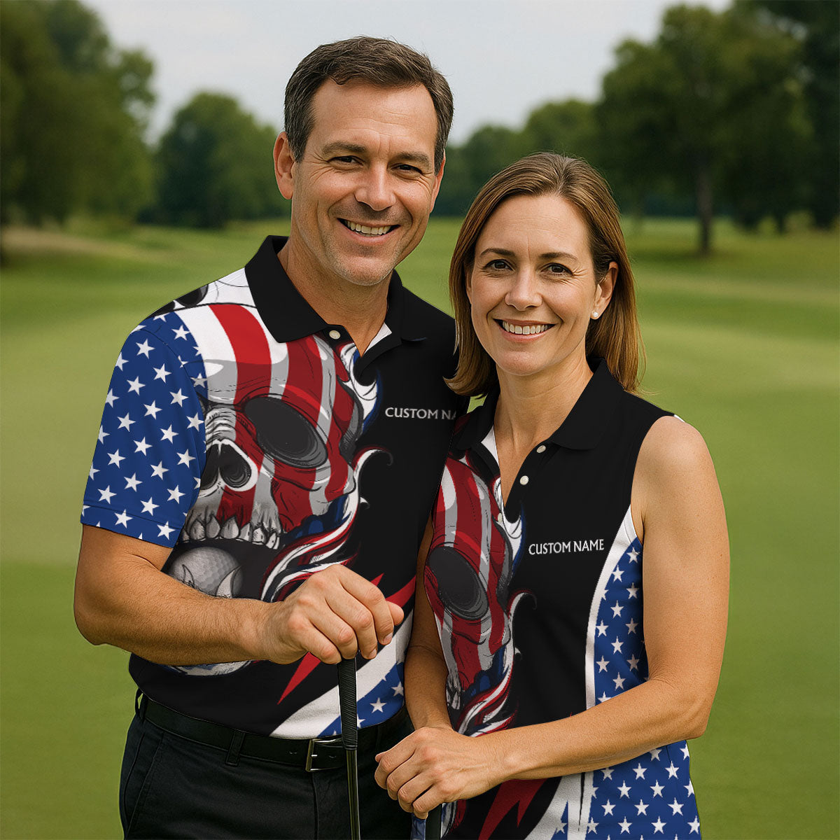 I Was One Under Today Cool Skull US Flag Golf Shirt, 4th Of July Patriotic Golf Shirts For Men