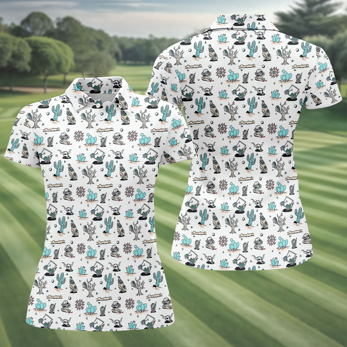 White Desert Golf Pattern Golf Polo Shirt, Women's Golf Polo, Hawaiian Golf Shirt