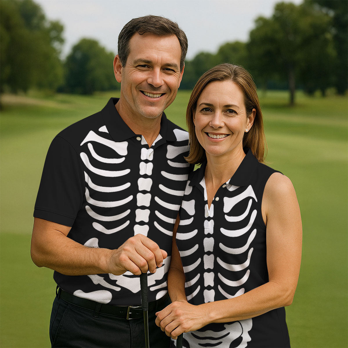 Halloween Skeleton Costume Golf Shirt, Men's Golf Shirt, Hawaiian Golf Shirt For Men
