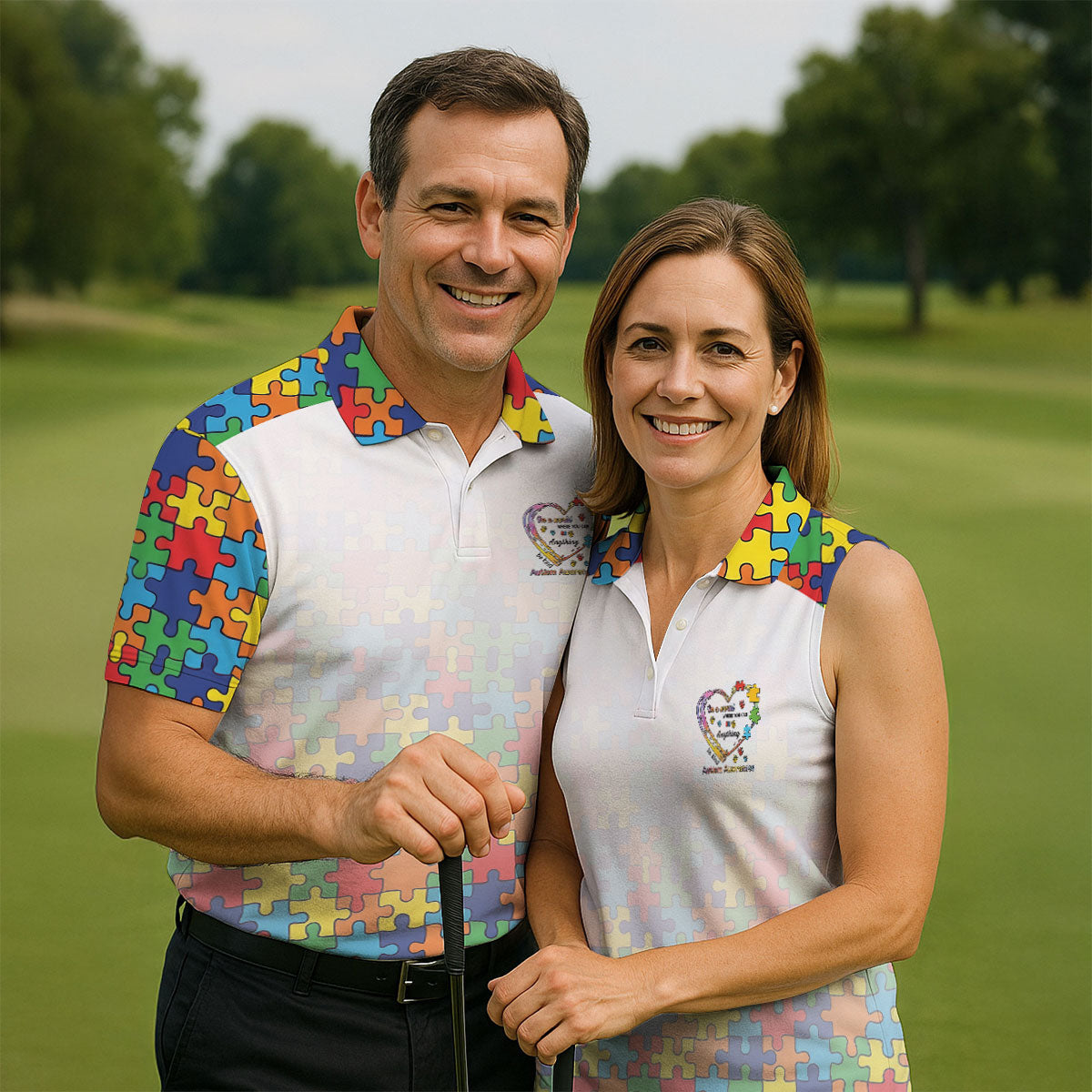 In A World Where You Can Be Anything Be Kind Autism Awareness Puzzle Pattern White Fade Golf Shirts For Men