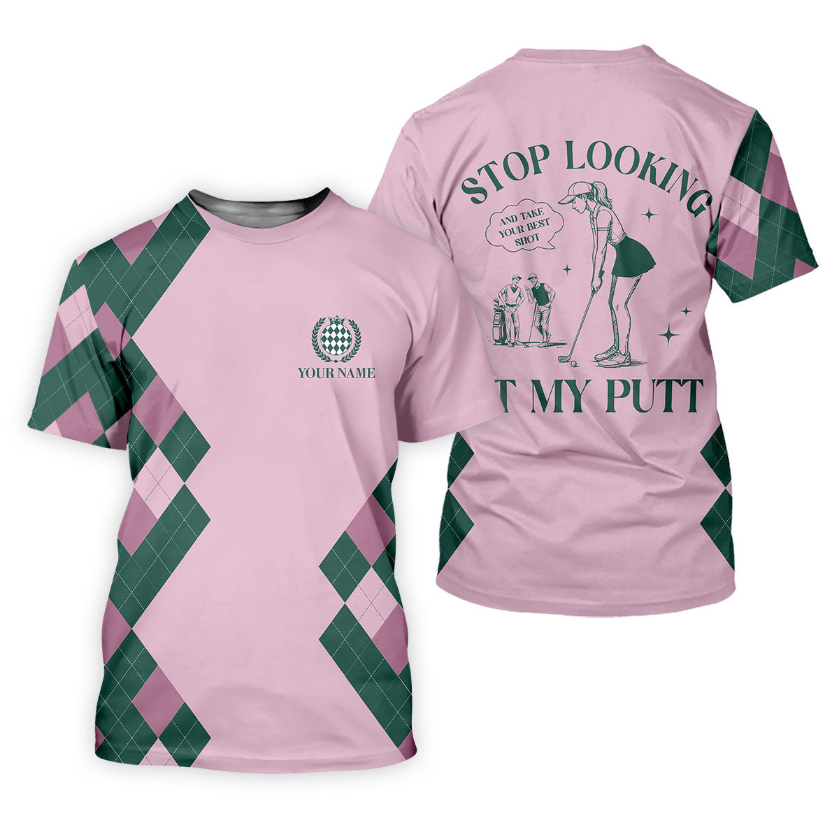Stop Looking At My Putt Custom Sleeveless Womens Golf Polo Shirts, Funny Golf Shirts For Ladies